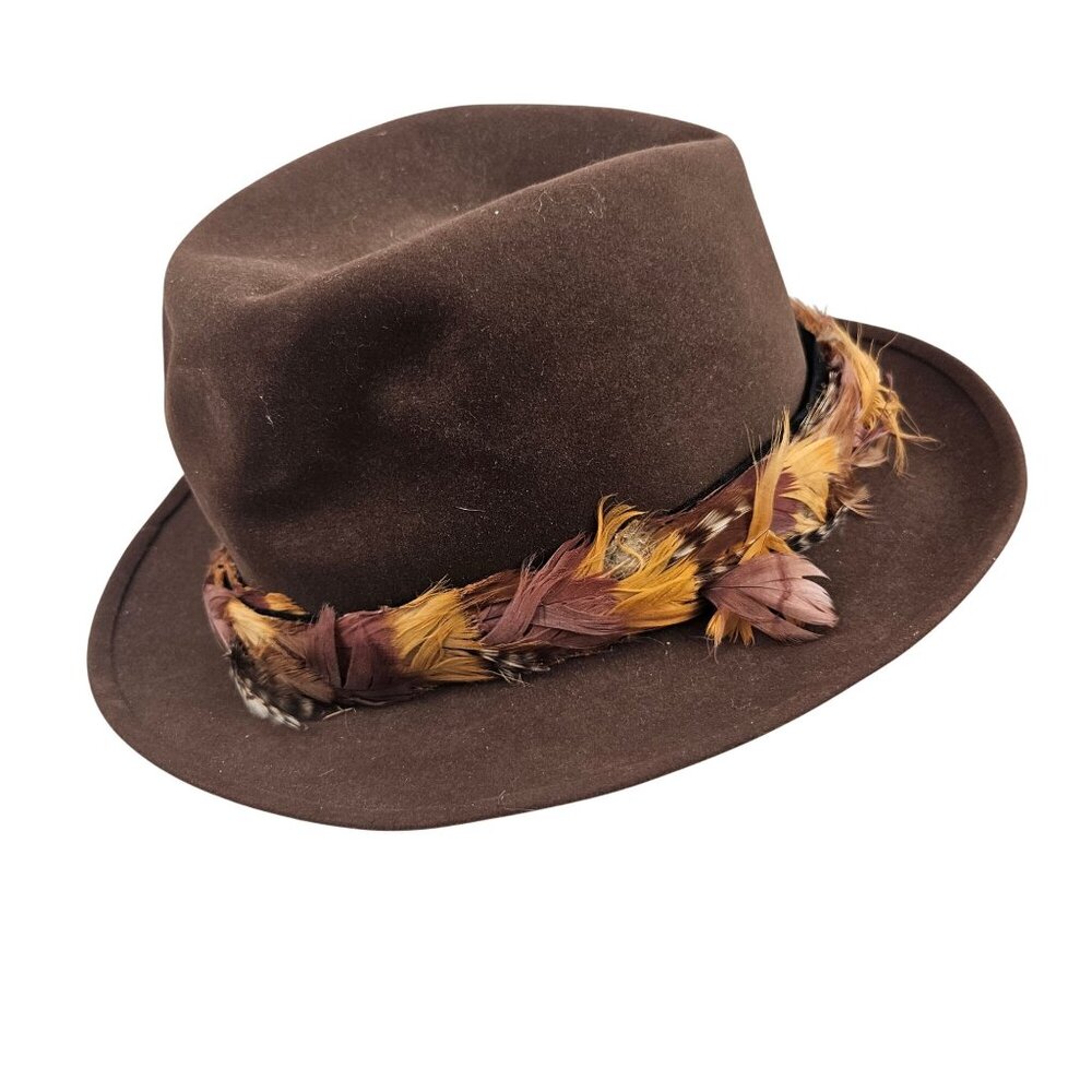Stetson 3X Beaver Quality Brown Felt Western Hat Feather Band Hecht Co Wide Brim - Picture 5 of 11